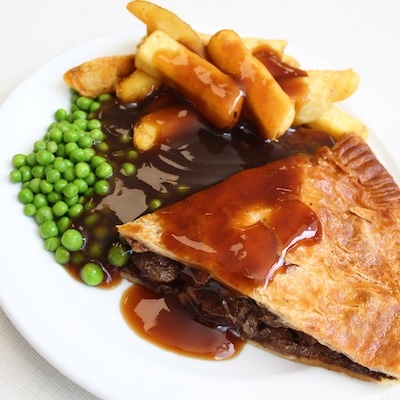 Steak Pie, Chips & Peas